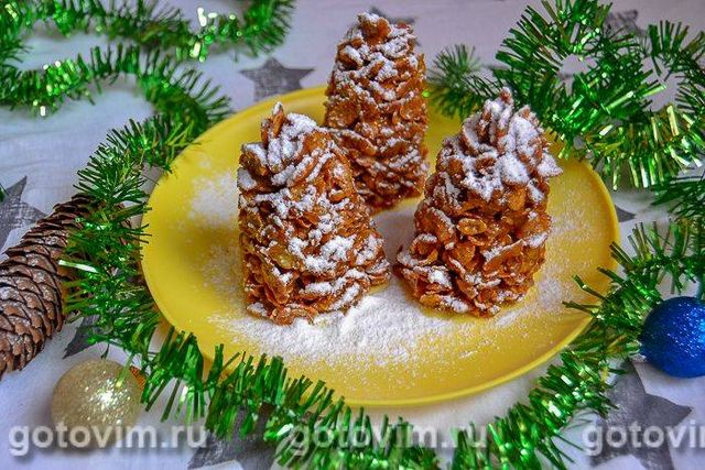 Десерт &laquo;Ялинові шишки&raquo; з пластівців (без випічки). Фотографія рецепта